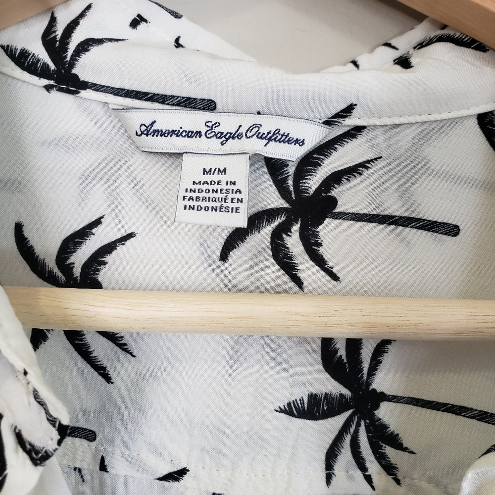 Ae Button Down Collared Palm Tree Blouse White - image 8